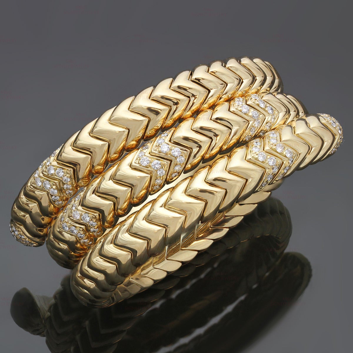 Women's Bulgari Spiga Diamond Gold Three Row Bracelet