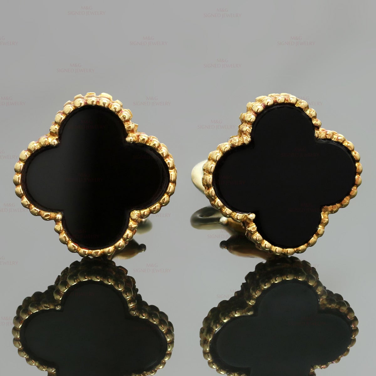 Van Cleef & Arpels Vintage Alhambra Onyx Gold Earrings