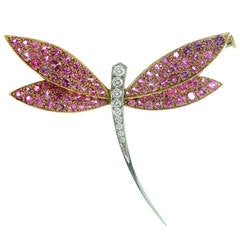 Van Cleef & Arpels Pink Sapphire Diamond Gold Small Dragonfly Brooch