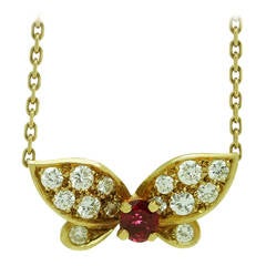 1990s Van Cleef & Arpels Ruby Diamond Gold Butterfly Necklace 12