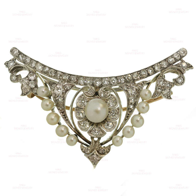 Edwardian Victorian Natural Pearl Diamond Platinum Tiara Comb Brooch