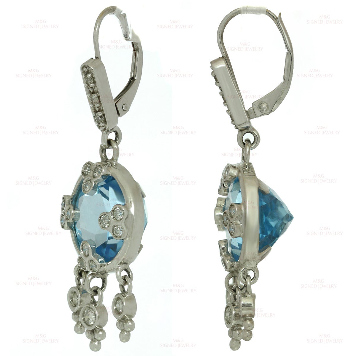 Blue Quartz Gold Drop Earrings In Excellent Condition For Sale In New York, NY