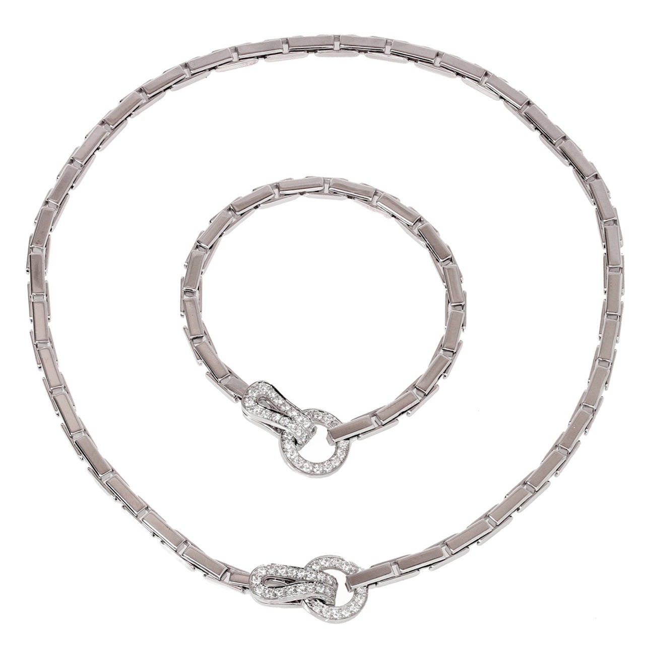 Cartier Agrafe Diamond Gold Necklace and Bracelet