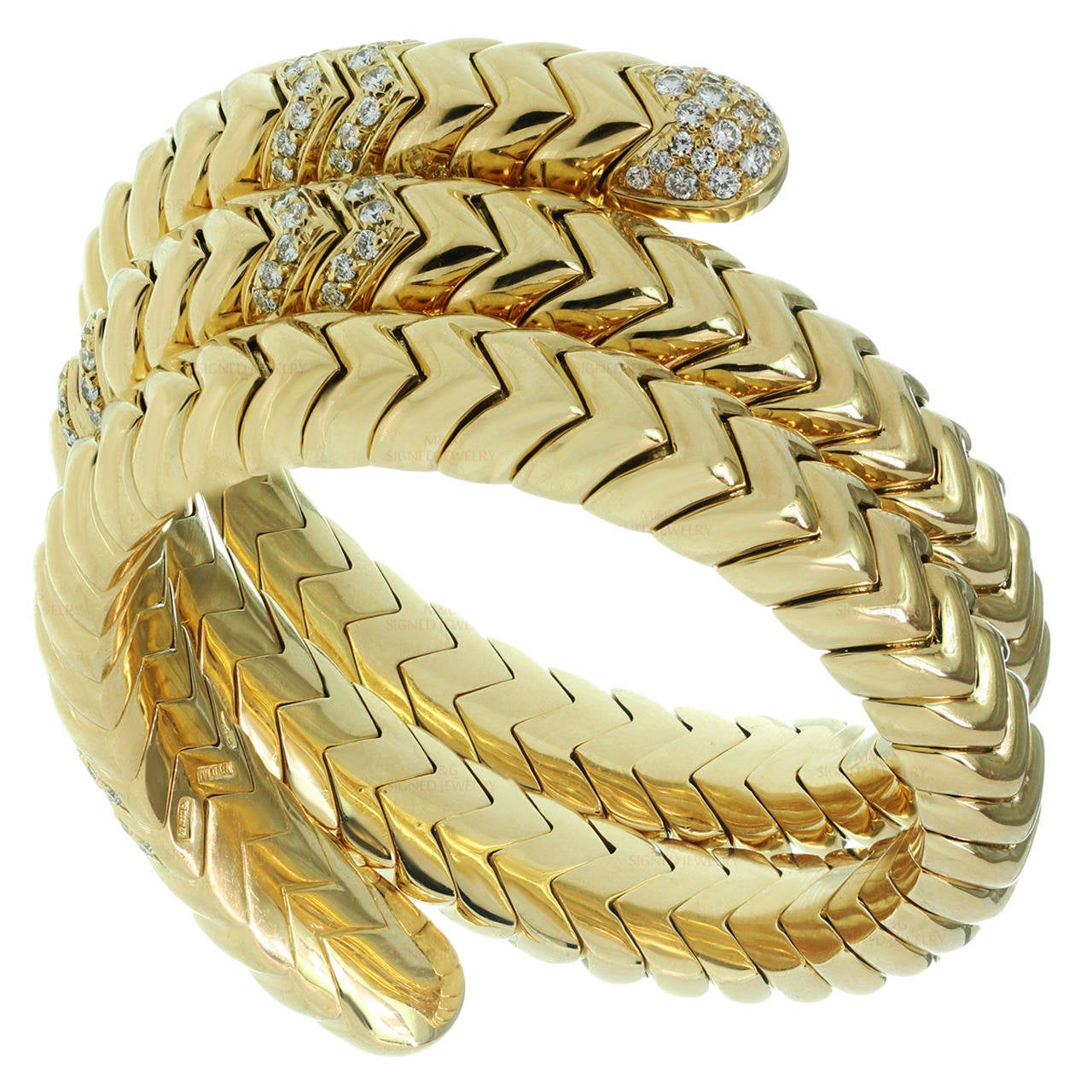 Bulgari Spiga Diamond Gold Three Row Bracelet