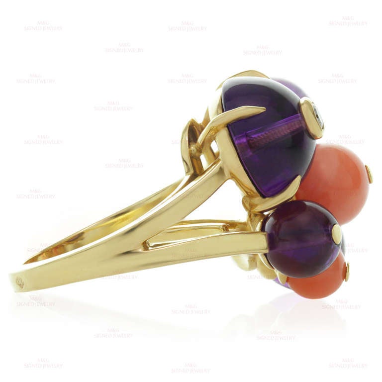 Anillo Cartier Les Delices De Goa Diamante Amatista Perla De Coral Oro Amarillo Cabujón en venta
