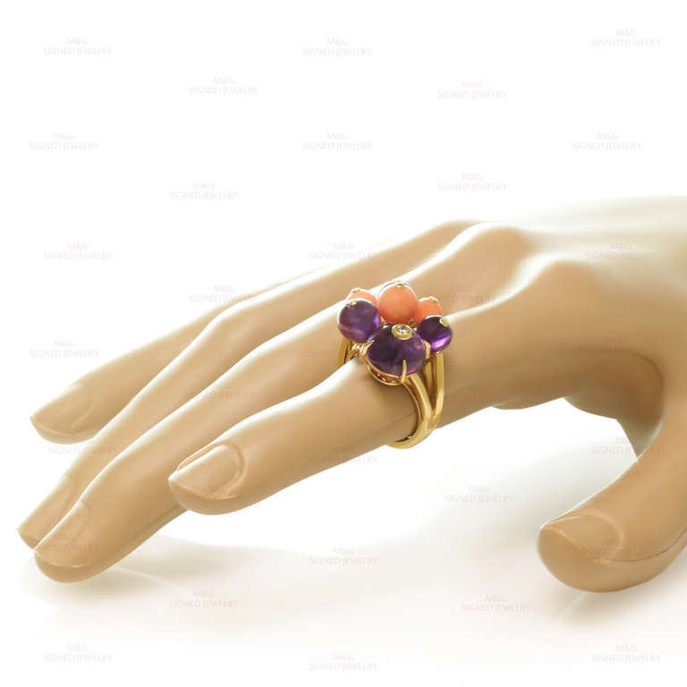 Anillo Cartier Les Delices De Goa Diamante Amatista Perla De Coral Oro Amarillo en Excelente estado para la venta en New York, NY