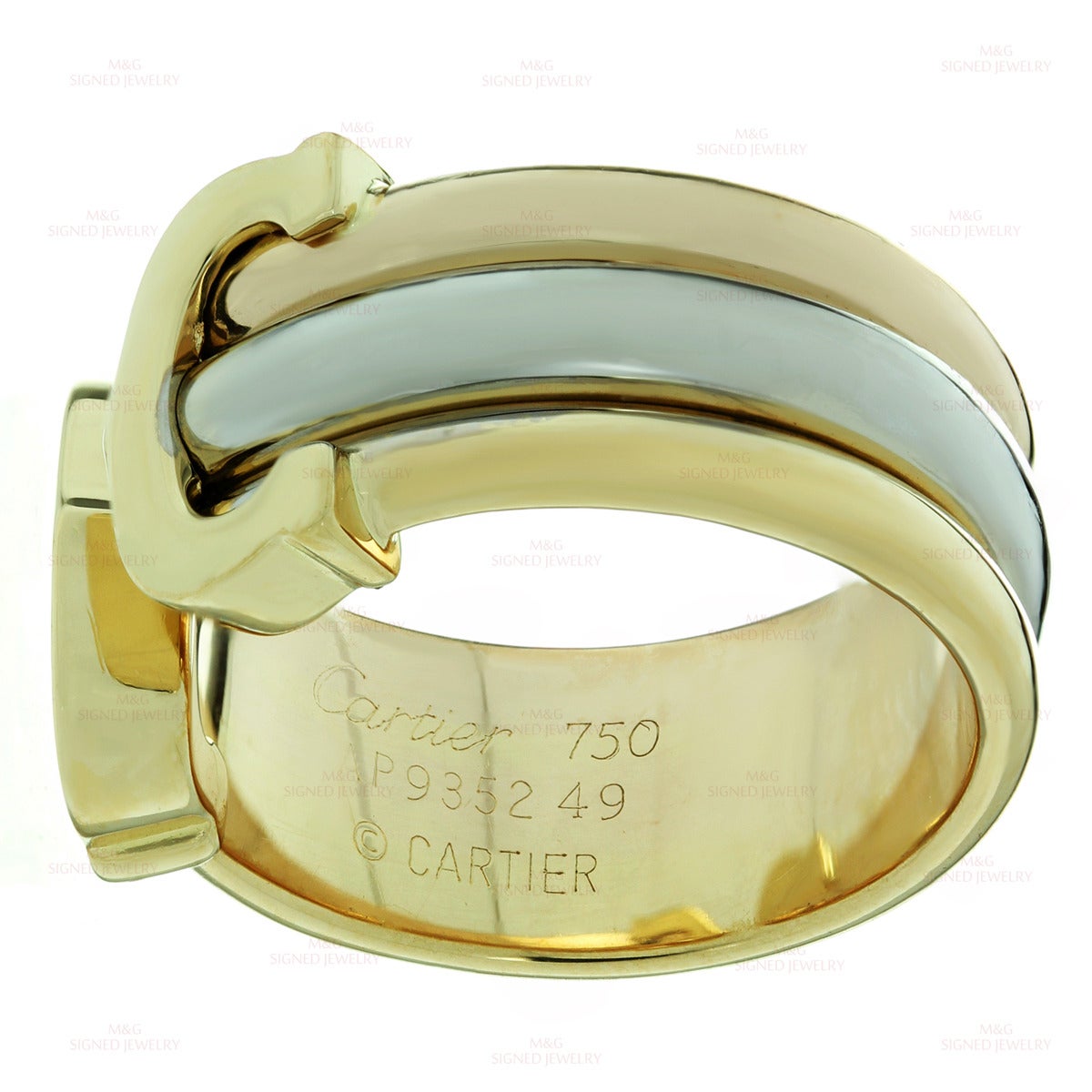 1990s CARTIER Double C Design Tri-Color Gold Ring 1