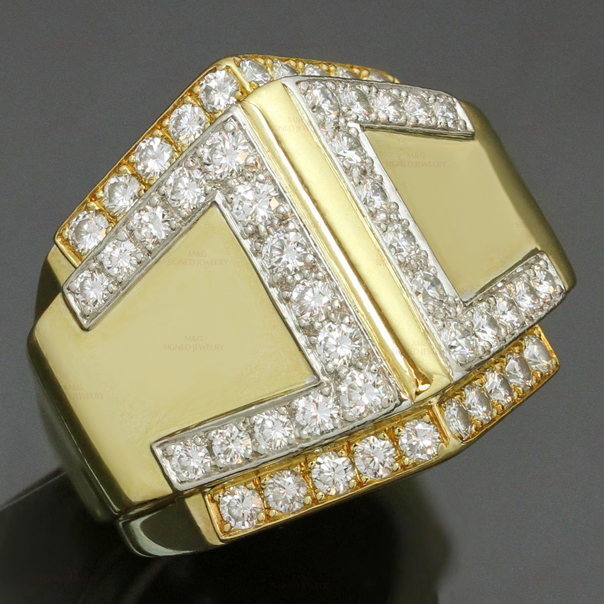 1990s DAVID WEBB Diamond Platinum Yellow Gold Ring 2