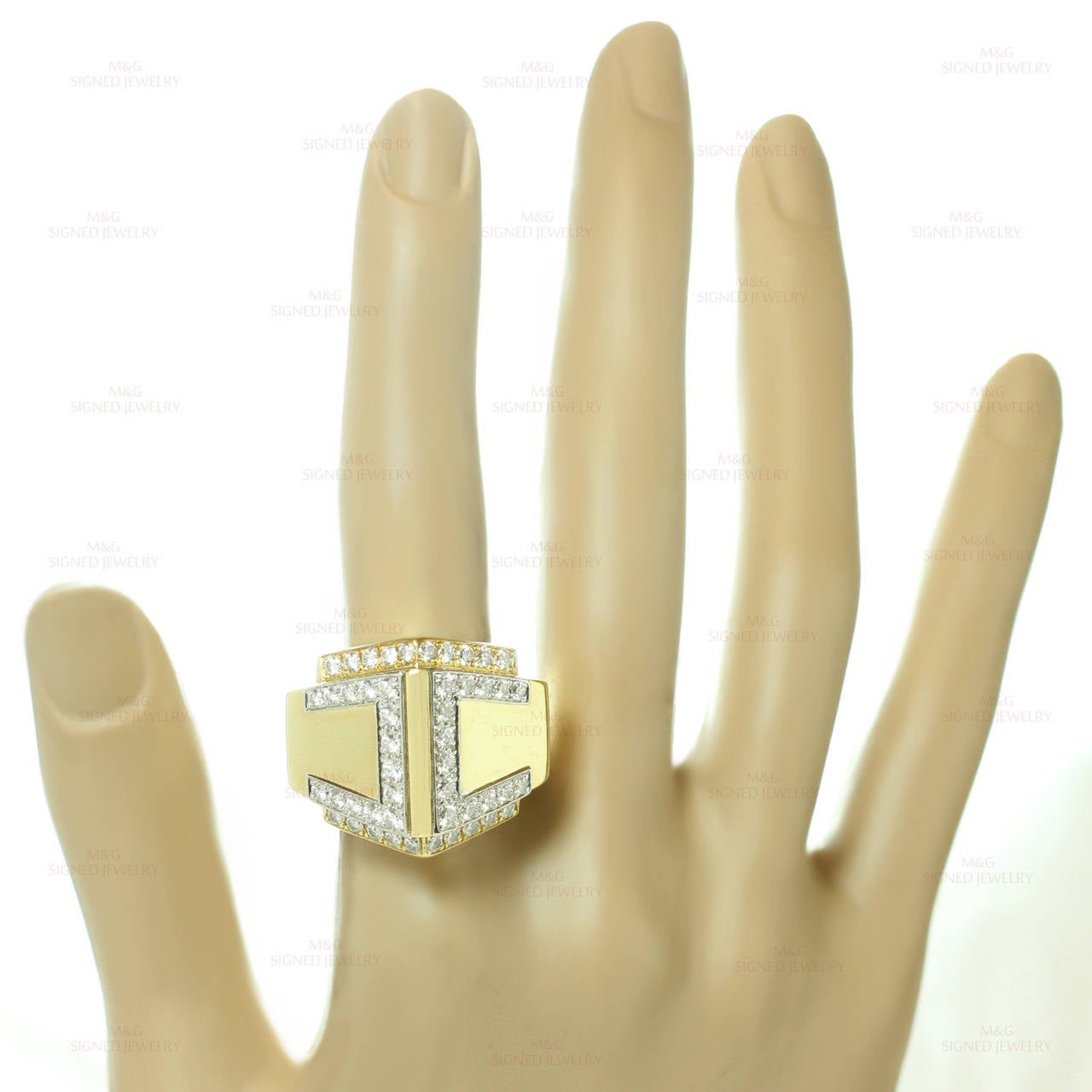 1990s DAVID WEBB Diamond Platinum Yellow Gold Ring 1