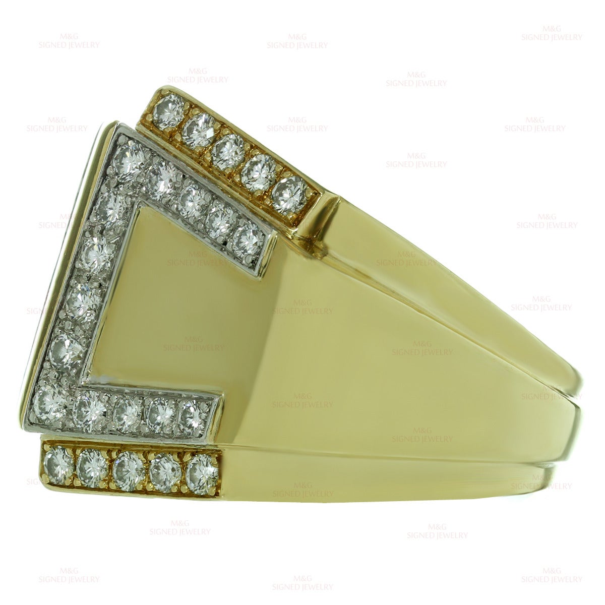 1990s DAVID WEBB Diamond Platinum Yellow Gold Ring In Excellent Condition In New York, NY