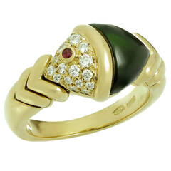 Bulgari Green Tourmaline Ruby Diamond Yellow Gold Ring