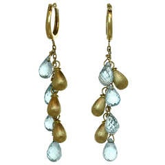 Blue Topaz Gold Briolette Dangling Earrings Blue Topaz Gold Briolette Dangling Earrings