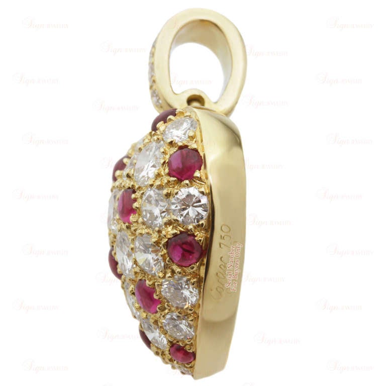Women's CARTIER Diamond Ruby Yellow Gold Heart Charm Pendant