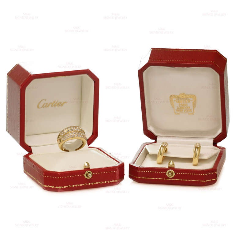 Women's CARTIER Pave Diamond Yellow Gold Earrings & Ring Jewelry Set, Box Papers