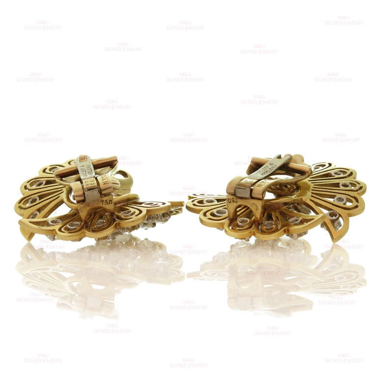 Van Cleef & Arpels Seltene 1940er Jahre Gold-Diamant-Ohrclips-Broschen mit Clip 1