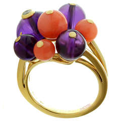 CARTIER Les Delices de Goa Diamond Amethyst Coral Bead Yellow Gold Ring 6