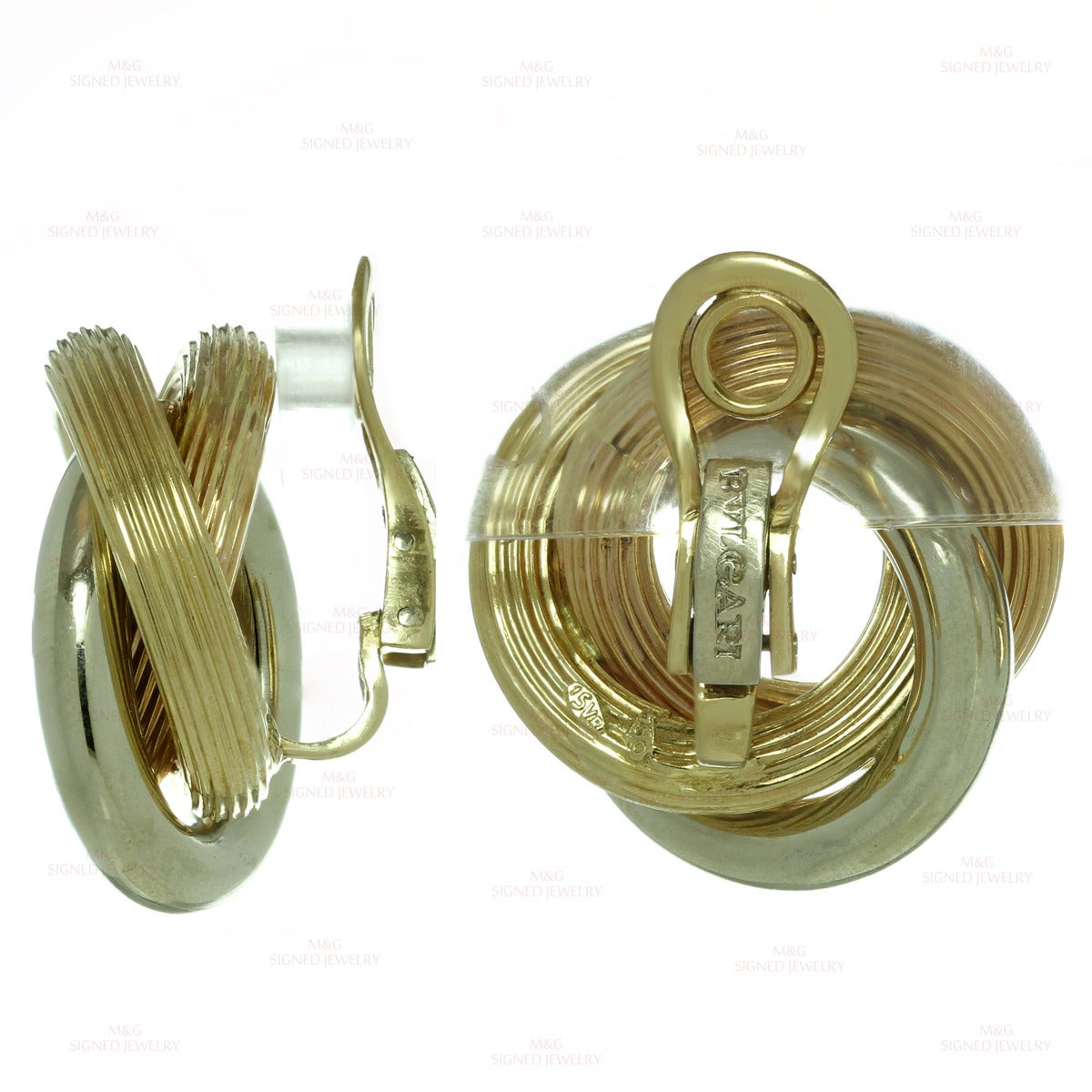 Women's 1950s Bulgari Tri-Gold Large Clip-on Love-Knot Earrings