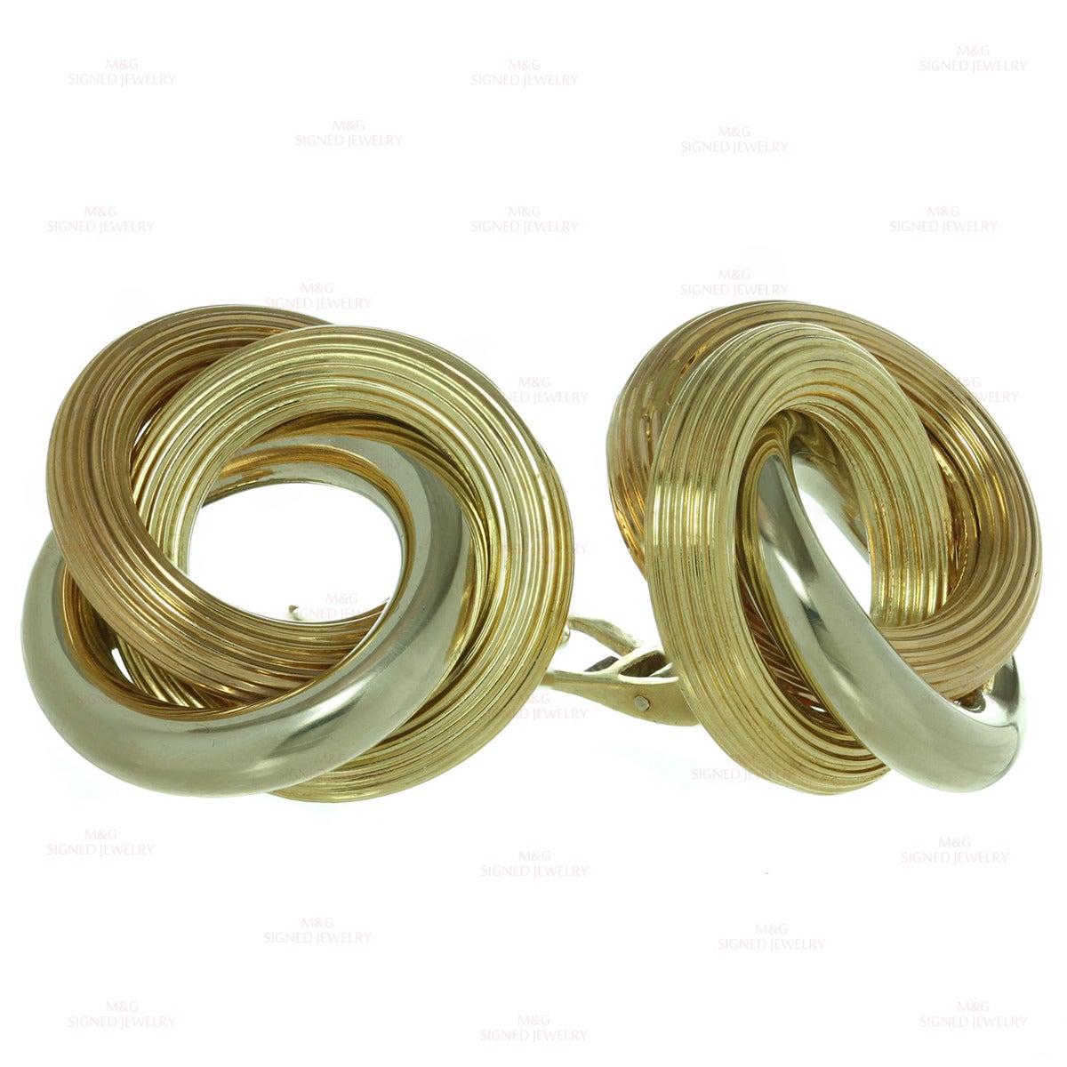 1950s Bulgari Tri-Gold Large Clip-on Love-Knot Earrings In Good Condition In New York, NY