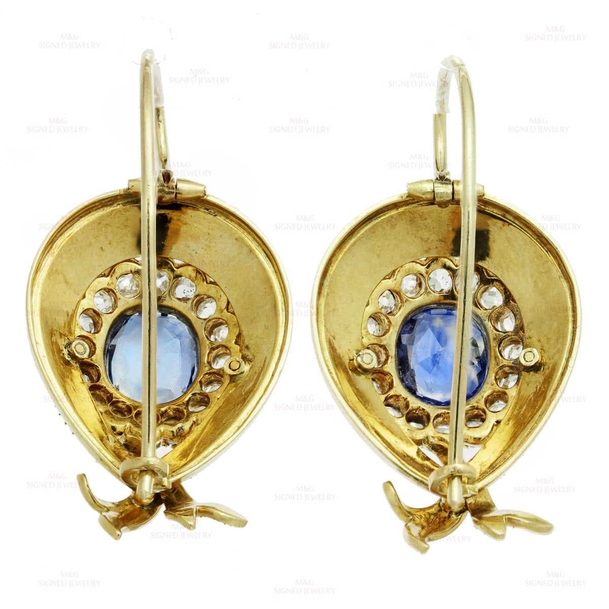 Victorian Enamel Non Heated Sapphire Diamond 18k YG Earrings Pendant- Brooch Set For Sale 1