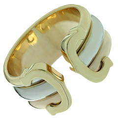 1990s CARTIER Double C Design Tri-Color Gold Ring