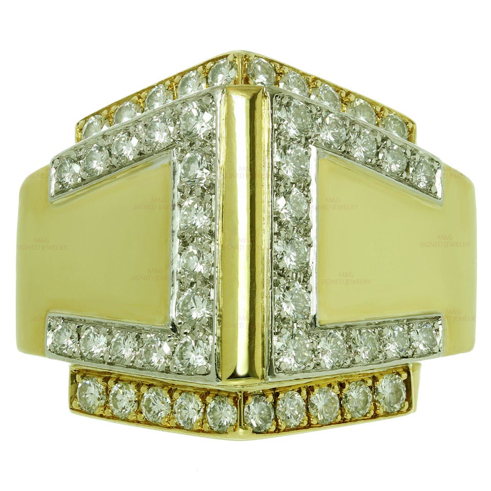 1990s DAVID WEBB Diamond Platinum Yellow Gold Ring