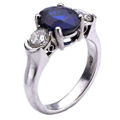 Oval Blue Sapphire Diamond Platinum Ring 4