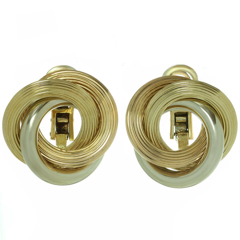 1950s Bulgari Tri-Gold Large Clip-on Love-Knot Earrings