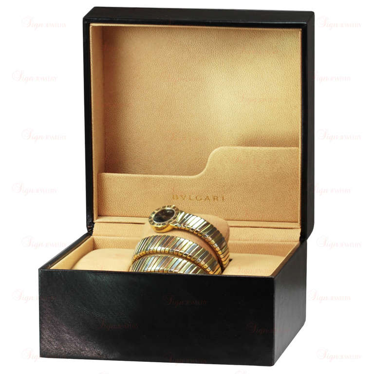 Bulgari Lady's Tri-Tone Gold Tubogas Snake Bangle Bracelet Watch circa ...