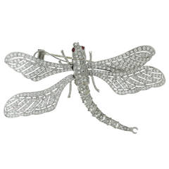 1990s Diamond Ruby Platinum White Gold Dragonfly Brooch
