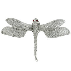 1990s Diamond Ruby Platinum White Gold Large Dragonfly Brooch