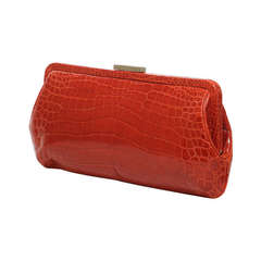 TIFFANY & CO. Holly Coral Red Color Glazed Crocodile Clutch 8