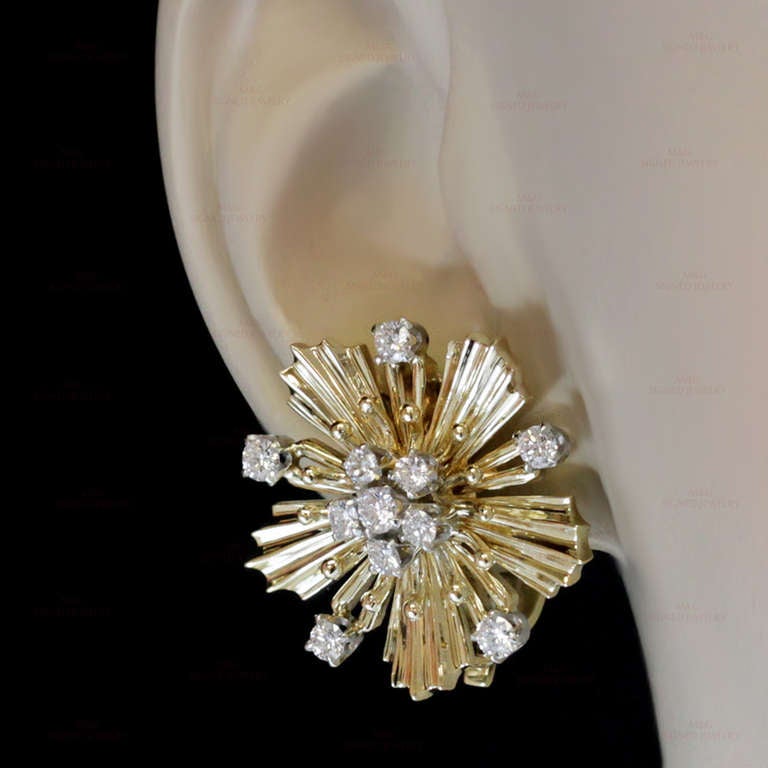 1940s CARTIER Diamond Yellow Gold Starburst Earrings 3