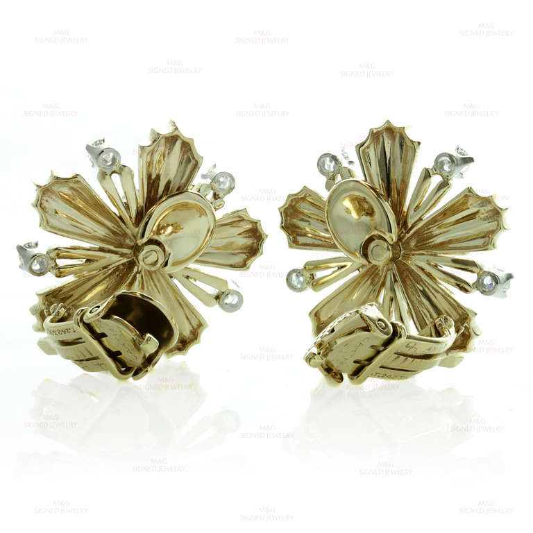 1940s CARTIER Diamond Yellow Gold Starburst Earrings 1