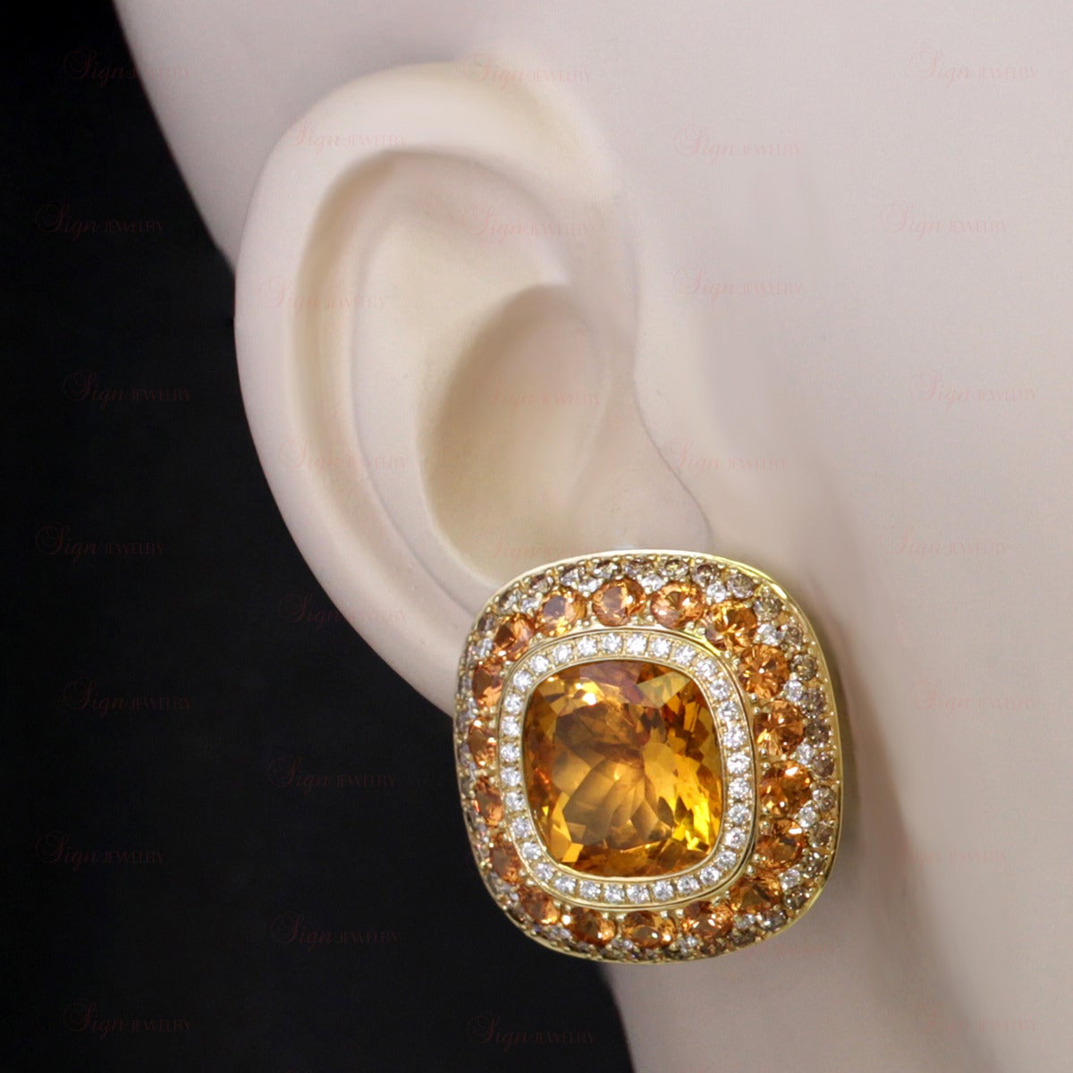 Diamond Orange Sapphire Citrine Yellow Gold Earrings In Excellent Condition In New York, NY
