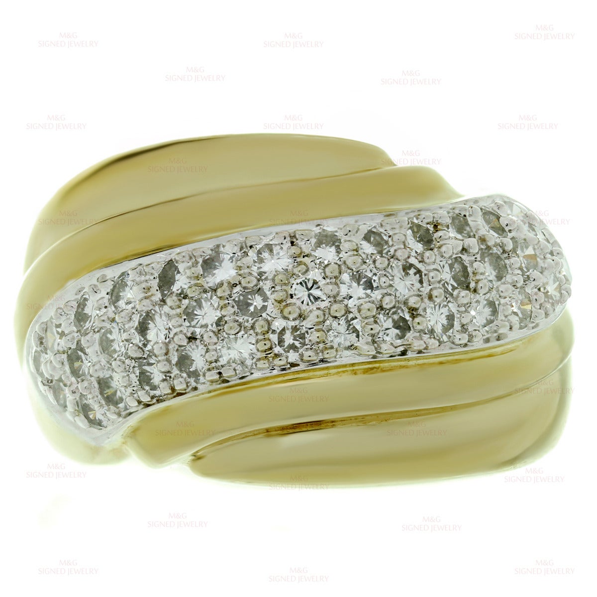 1990s Diamond Yellow & White Gold Dome Ring In Excellent Condition For Sale In New York, NY