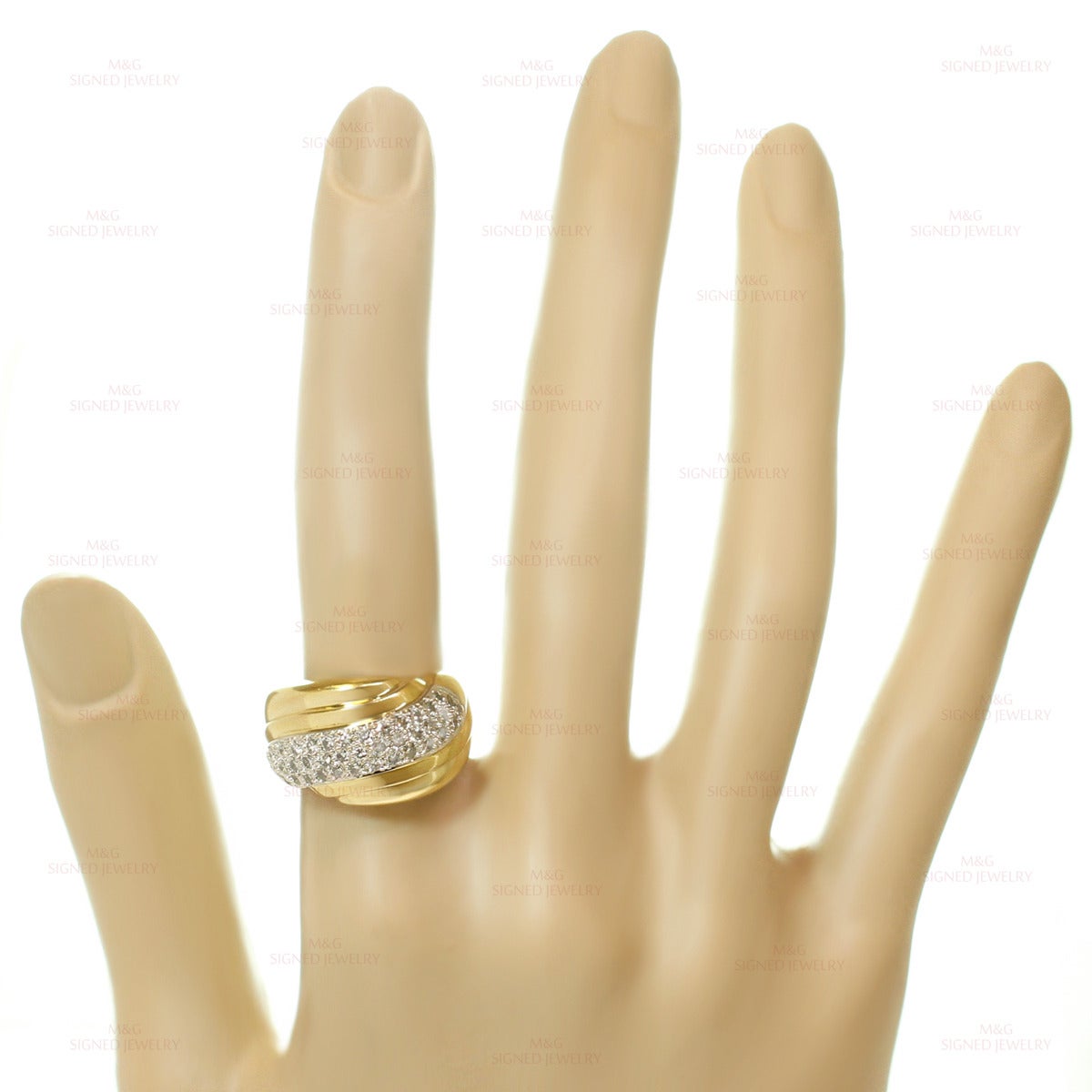 1990s Diamond Yellow & White Gold Dome Ring For Sale 1