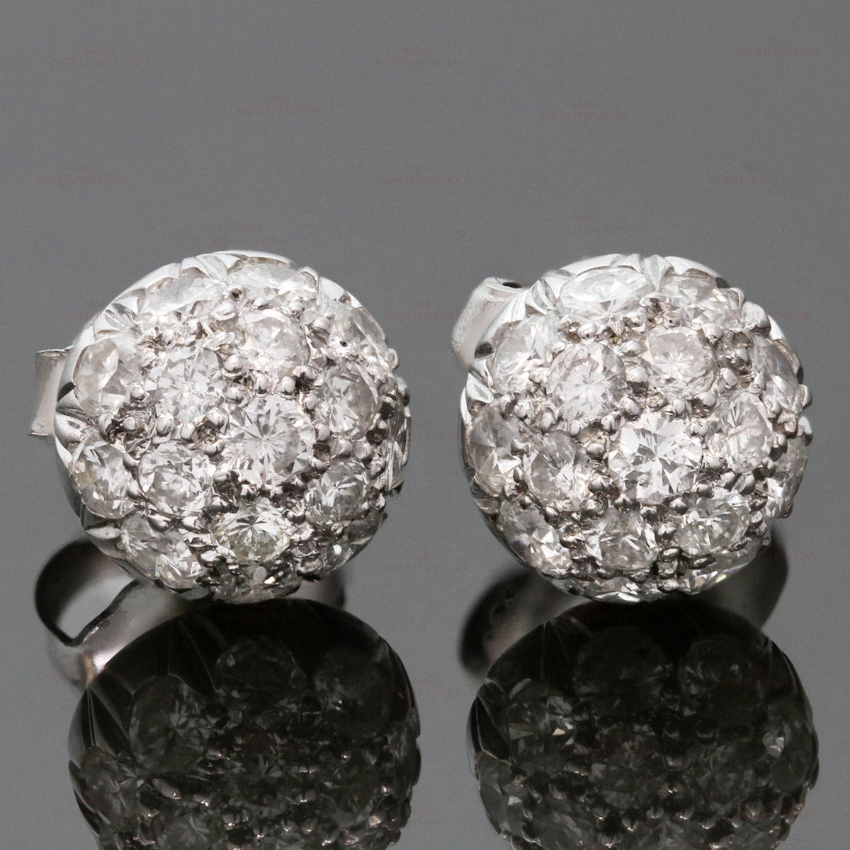 1990s Diamond White Gold Dome Button Stud Earrings