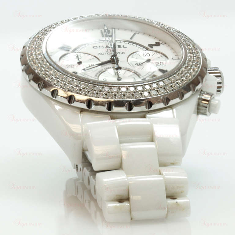 Women's Chanel Lady's Ceramic and Diamond J12 Automatic Chronograph Wristwatch