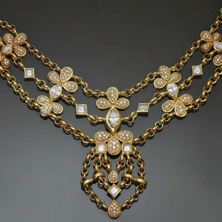 2000s CHATILA Yellow Gold Diamond Evening Necklace & Earrings Set In Excellent Condition In New York, NY