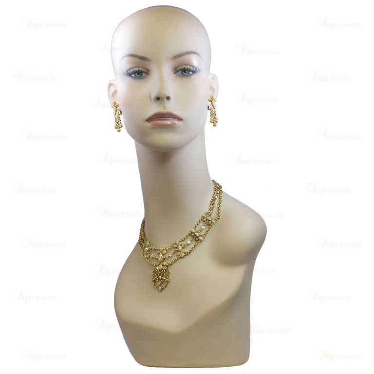 2000s CHATILA Yellow Gold Diamond Evening Necklace & Earrings Set 3