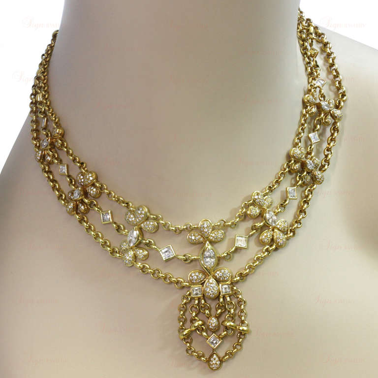 2000s CHATILA Yellow Gold Diamond Evening Necklace & Earrings Set 4