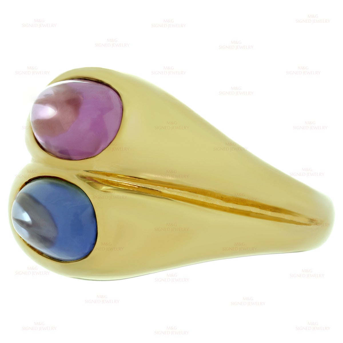 Women's Iconic 1980s Bulgari Blue Pink Sapphire Gold Ring