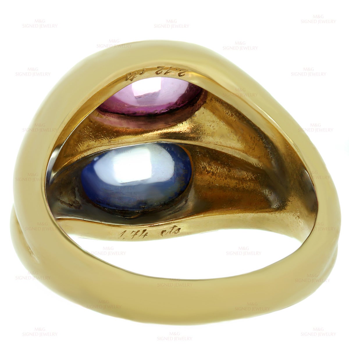 Iconic 1980s Bulgari Blue Pink Sapphire Gold Ring 3