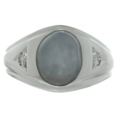 Vintage 1980s Diamond Star Sapphire White Gold Ring