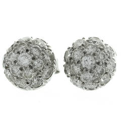 1990s Diamond White Gold Dome Button Stud Earrings