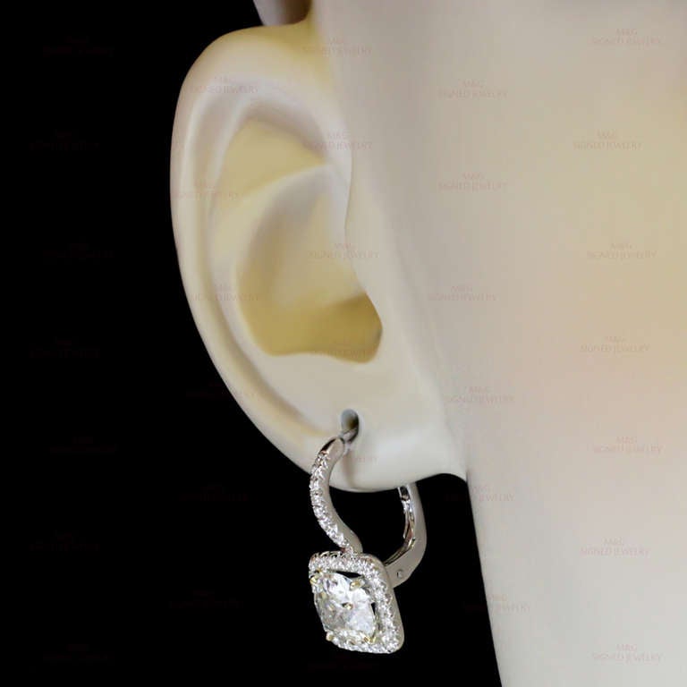 Fabulous 2010s Old-Mine Cushion-Cut Diamond White Gold Drop Earrings In New Condition In New York, NY