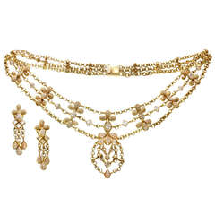 2000s CHATILA Yellow Gold Diamond Evening Necklace & Earrings Set
