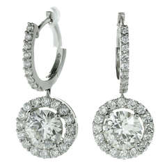 Modern Diamond White Gold Round Drop Earrings 3