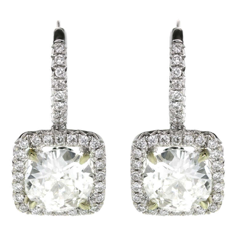 Fabulous 2010s Old-Mine Cushion-Cut Diamond White Gold Drop Earrings