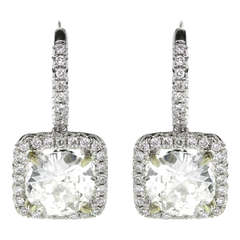 Fabulous 2010s Old-Mine Cushion-Cut Diamond White Gold Drop Earrings